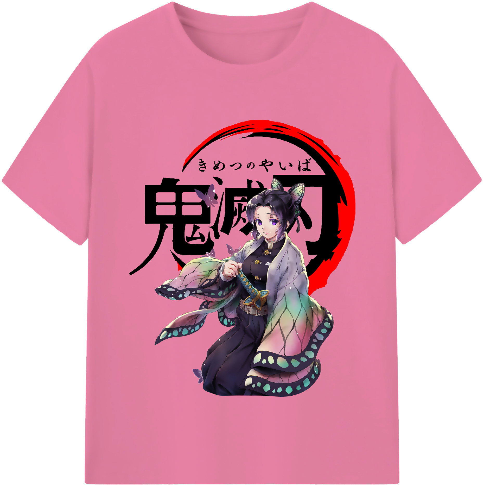 （画像用） 鬼滅の刃（きめつのやいば）蟲柱-胡蝶 しのぶ／こちょう しのぶ Kochou Shinobu 綿100％半袖Tシャツ（フロントプリント）